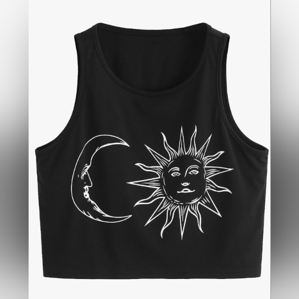 NWOT, Sun and Moon Bohemian Celestial festival Crop Top, Size M, Black, Girls